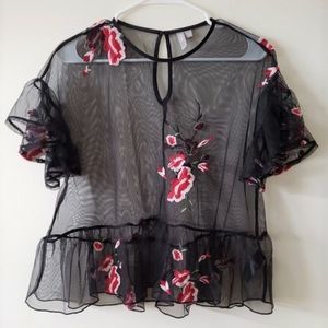 ASOS Floral Sheer Peplum Top, Size 2